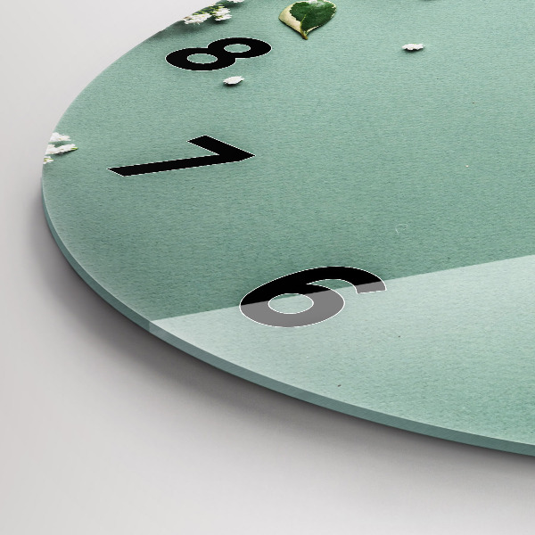 Round glass wall clock Delicate flowers