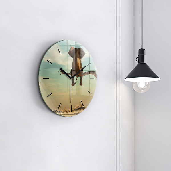 Round glass wall clock Elephant on a tree