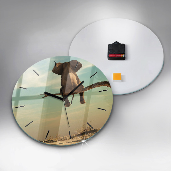 Round glass wall clock Elephant on a tree