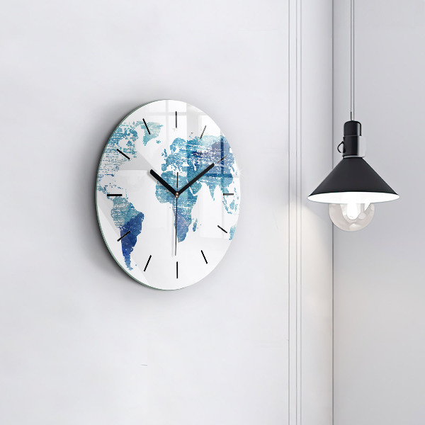 Round glass wall clock World map