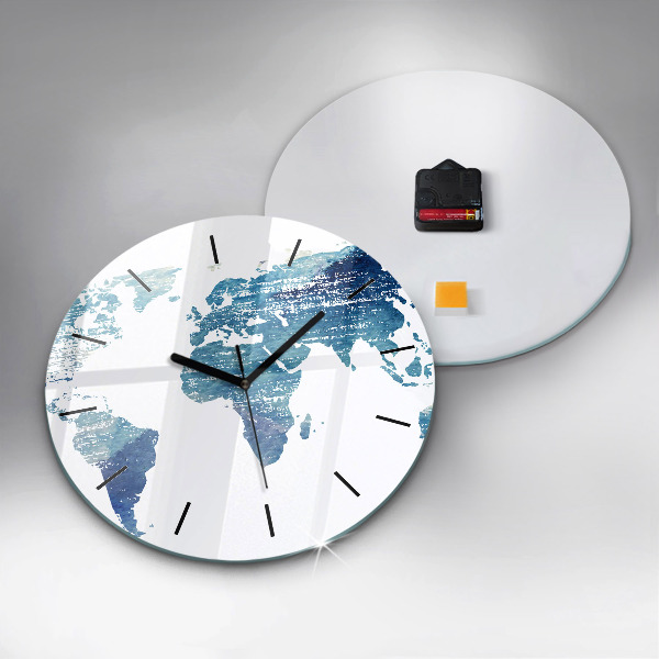Round glass wall clock World map
