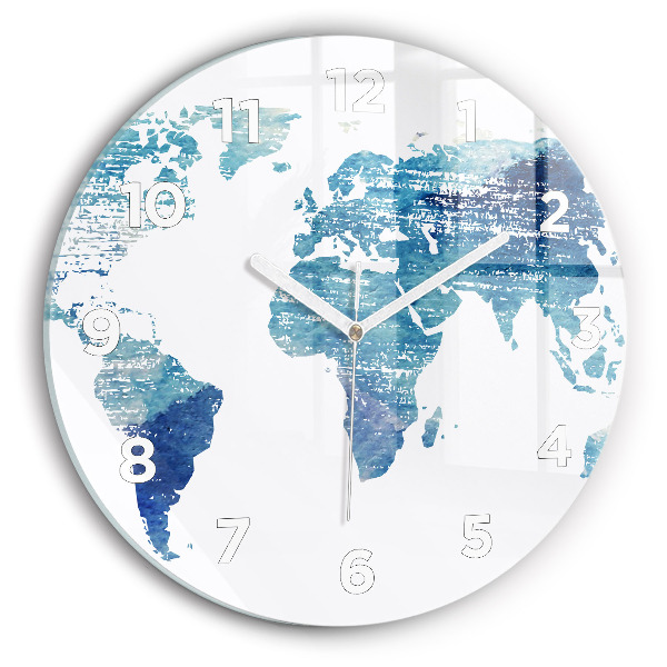 Round glass wall clock World map