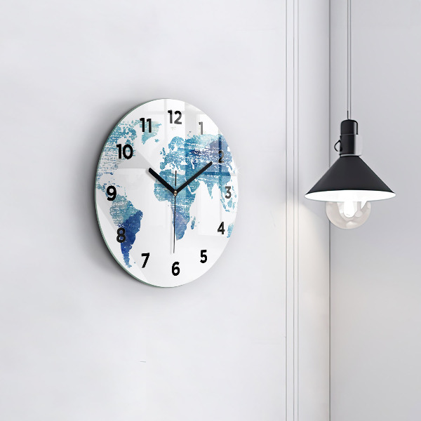 Round glass wall clock World map