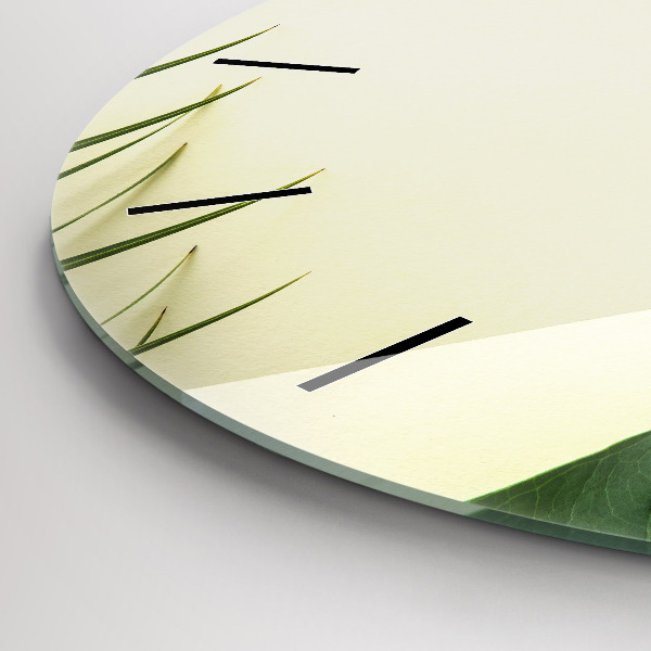 Round glass wall clock Monstera leaves