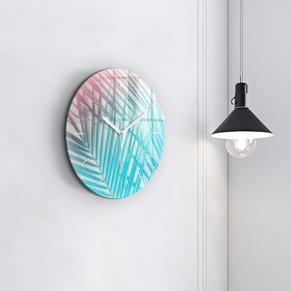 Round glass wall clock Tropical palm tree