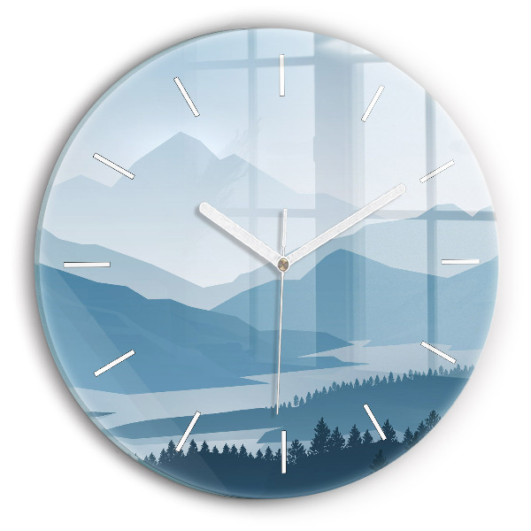 Round glass wall clock Mountain Landscape
