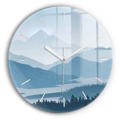 Round glass wall clock Mountain Landscape