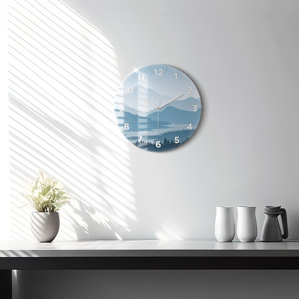 Round glass wall clock Mountain Landscape