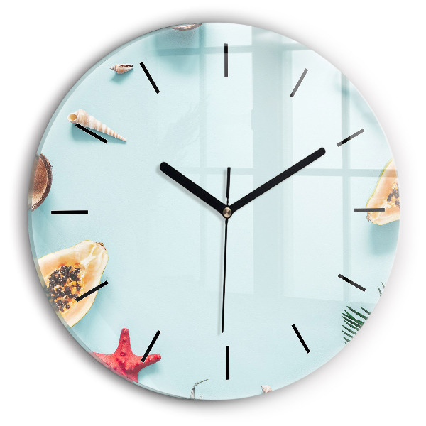 Round glass wall clock Holiday composition