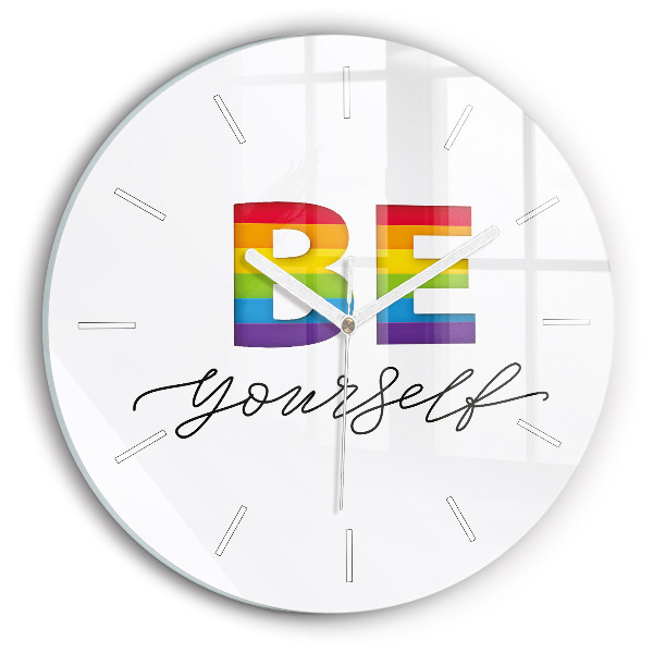 Round glass wall clock The inscription Be yourself