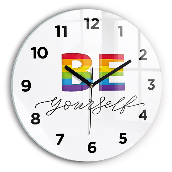 Round glass wall clock The inscription Be yourself
