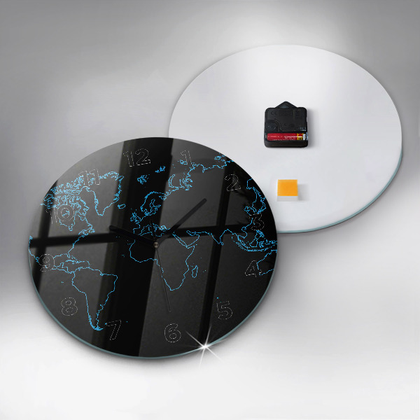 Round glass wall clock World map outlines