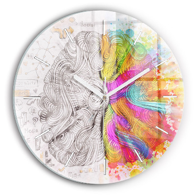 Round glass wall clock Abstraction brain