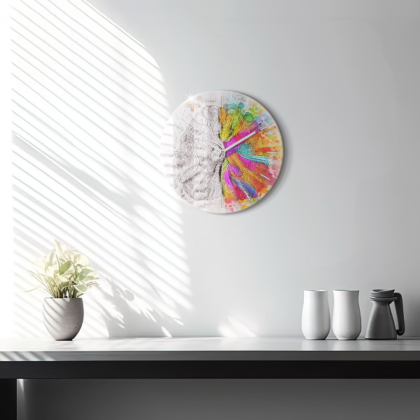 Round glass wall clock Abstraction brain