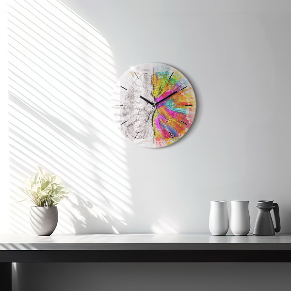 Round glass wall clock Abstraction brain