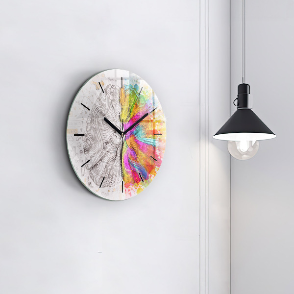 Round glass wall clock Abstraction brain
