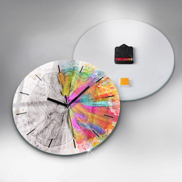 Round glass wall clock Abstraction brain