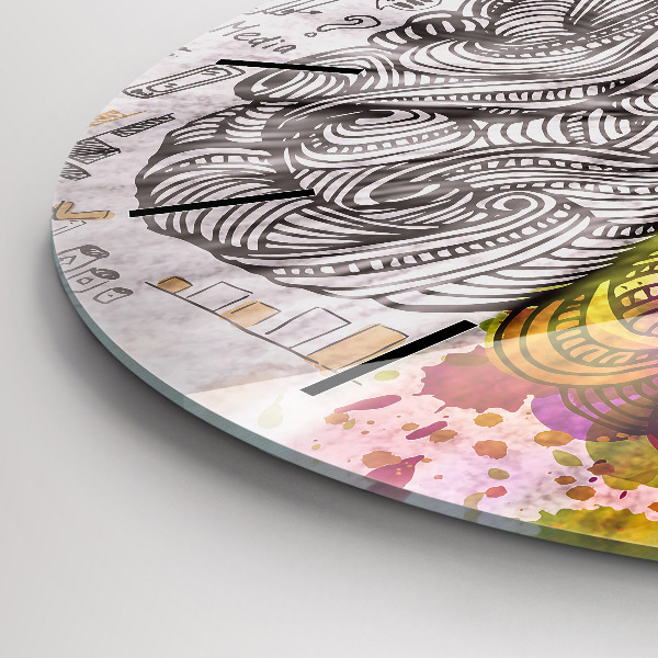 Round glass wall clock Abstraction brain