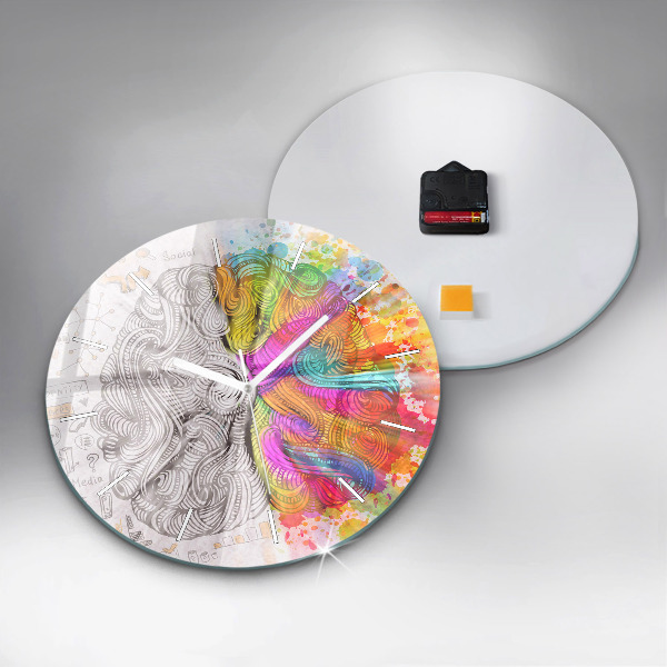 Round glass wall clock Abstraction brain