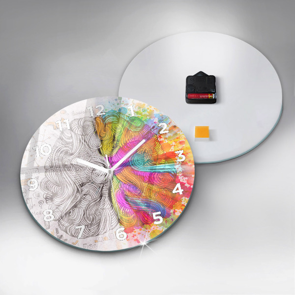Round glass wall clock Abstraction brain
