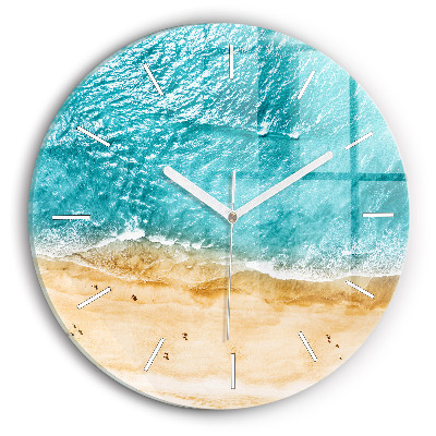 Round glass wall clock sea beach people