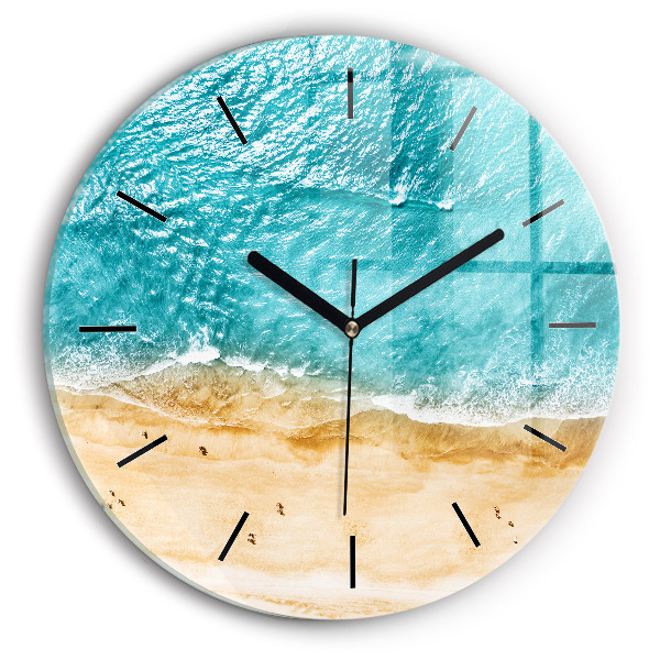 Round glass wall clock sea beach people