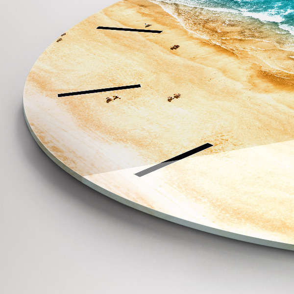 Round glass wall clock sea beach people