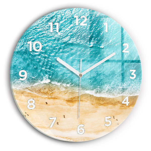 Round glass wall clock sea beach people
