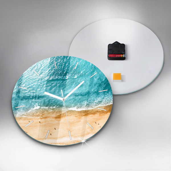Round glass wall clock sea beach people