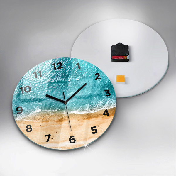 Round glass wall clock sea beach people