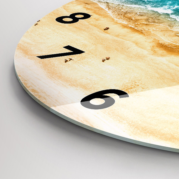 Round glass wall clock sea beach people