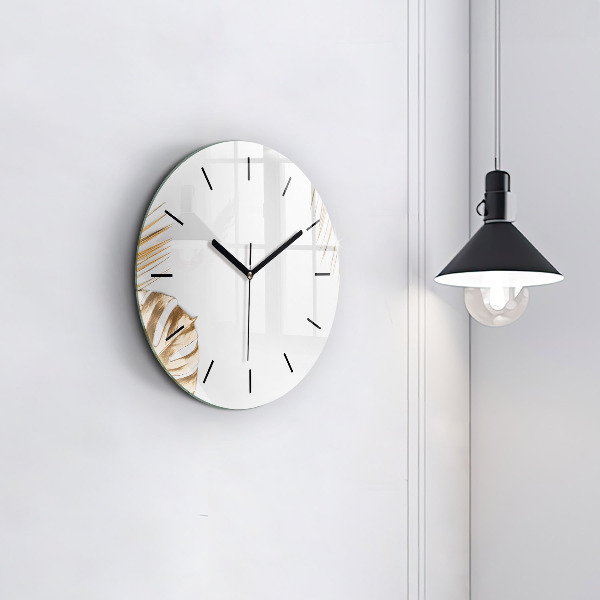 Round glass wall clock Tropical leaves