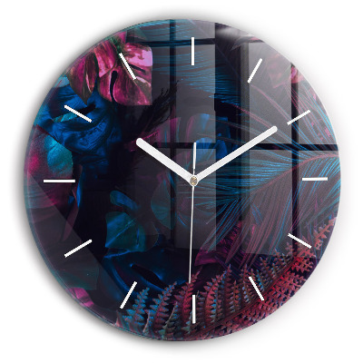 Round glass wall clock Exotic flowers