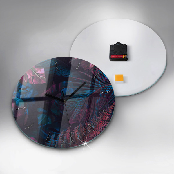 Round glass wall clock Exotic flowers