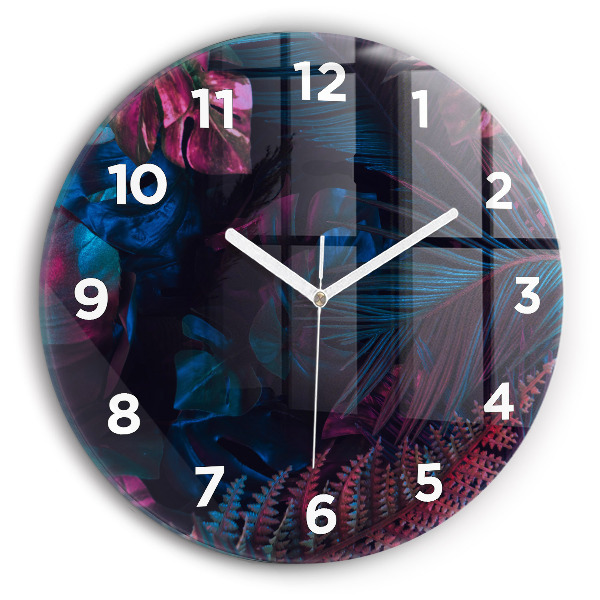 Round glass wall clock Exotic flowers