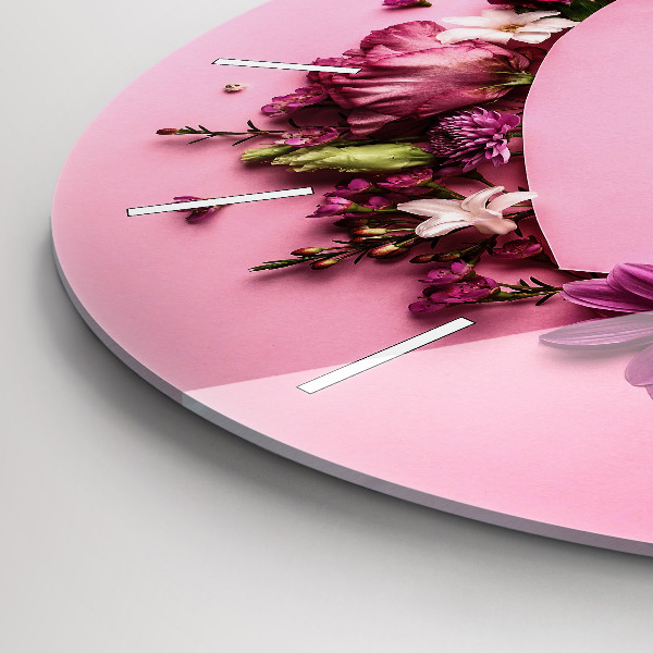 Round glass wall clock Heart of flowers