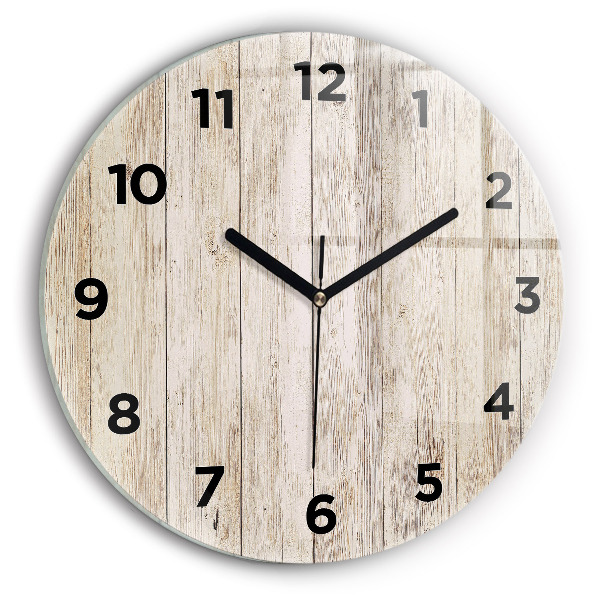 Round glass wall clock Wooden panels