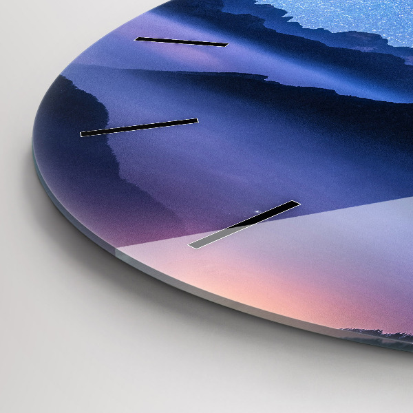 Round glass wall clock Milky Way and Mountains