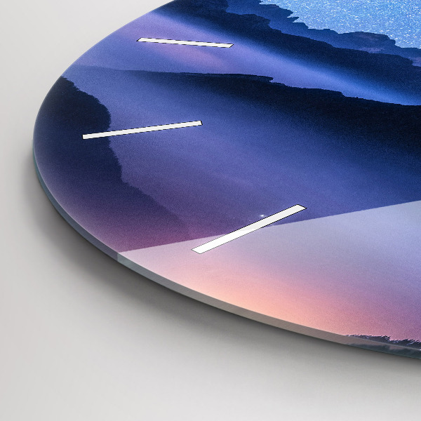 Round glass wall clock Milky Way and Mountains