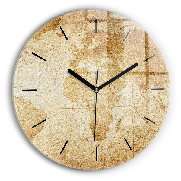 Round glass wall clock Vintage world map