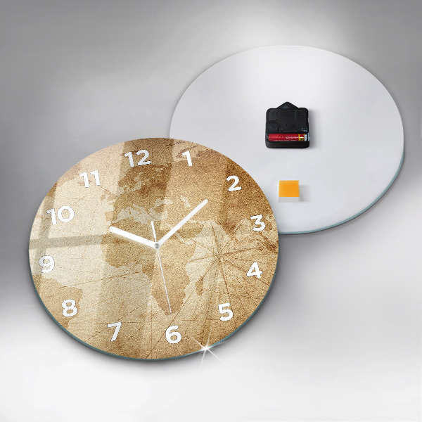 Round glass wall clock Vintage world map