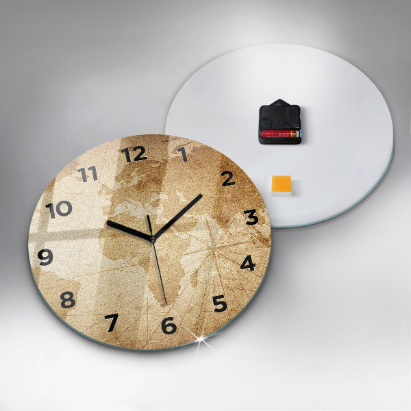 Round glass wall clock Vintage world map