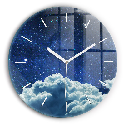 Round glass wall clock Night sky