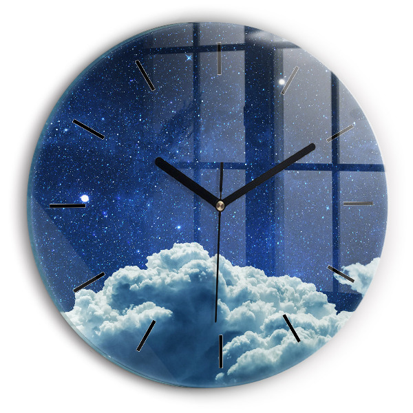 Round glass wall clock Night sky
