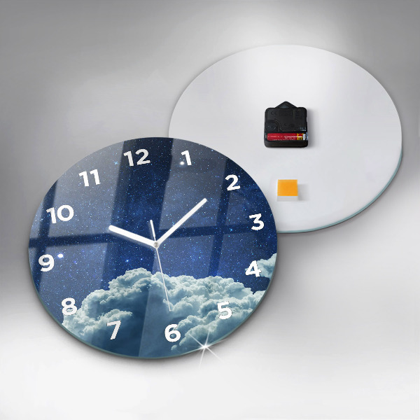Round glass wall clock Night sky