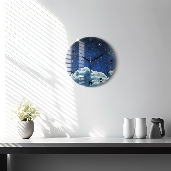 Round glass wall clock Night sky