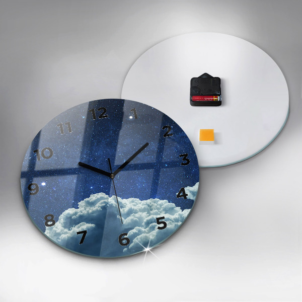 Round glass wall clock Night sky