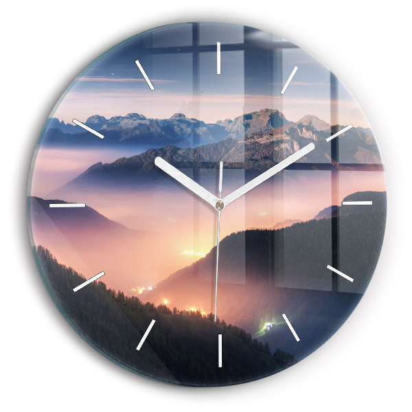 Round glass wall clock Mountain peak landscape