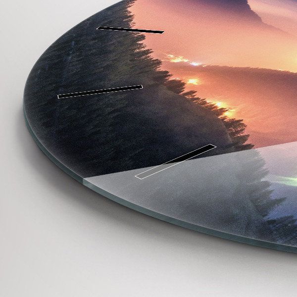 Round glass wall clock Mountain peak landscape