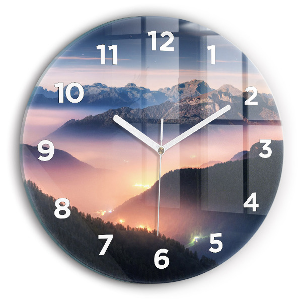 Round glass wall clock Mountain peak landscape